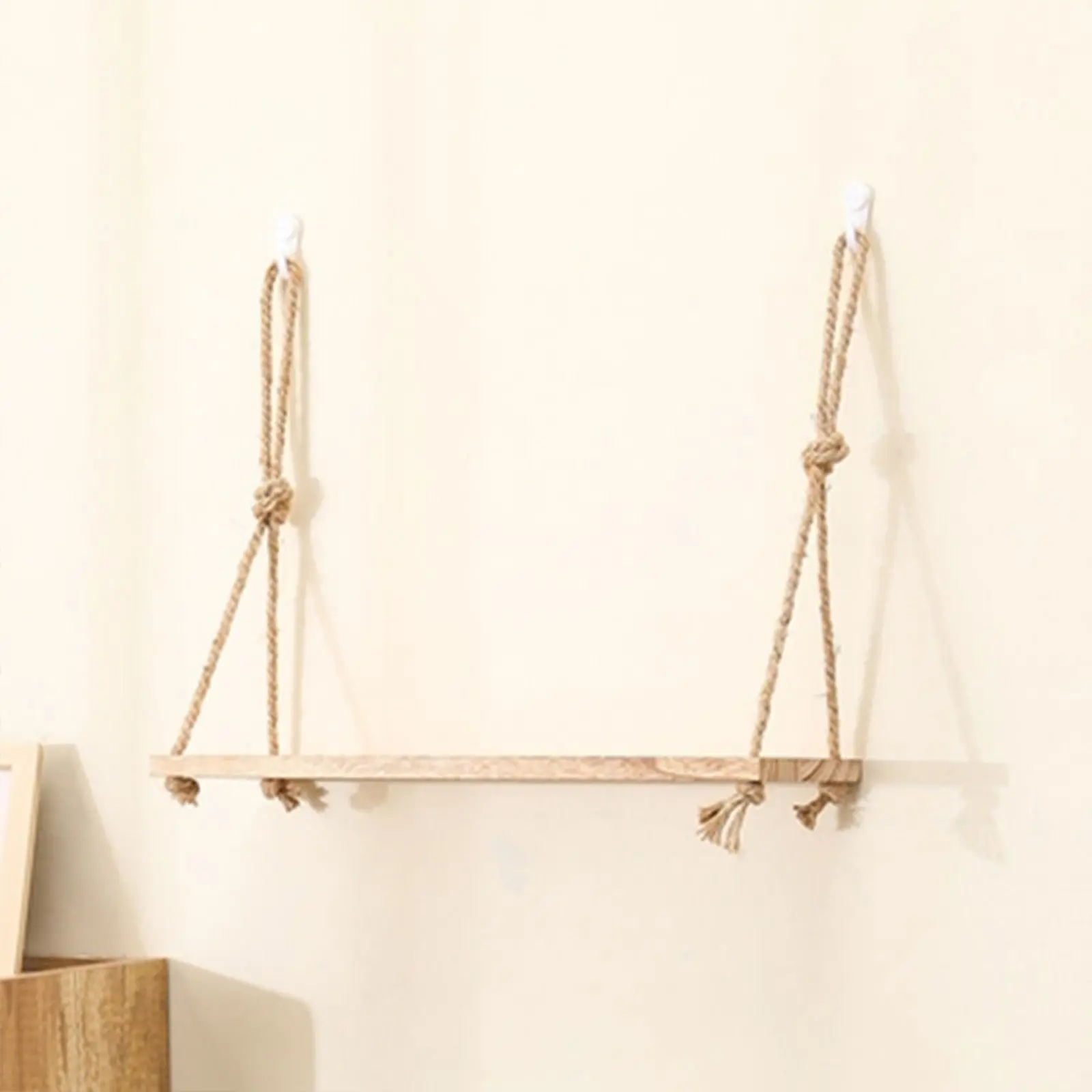Wall-Mounted Floating Shelf with Rope, Wall Shelf Unit, Rustic Wooden Dual-Layer Wall Storage Rack, Perfect for Bathroom & Bedroom, Boho, Farmhouse Bathroom Decor, Wall Mounted Organizer