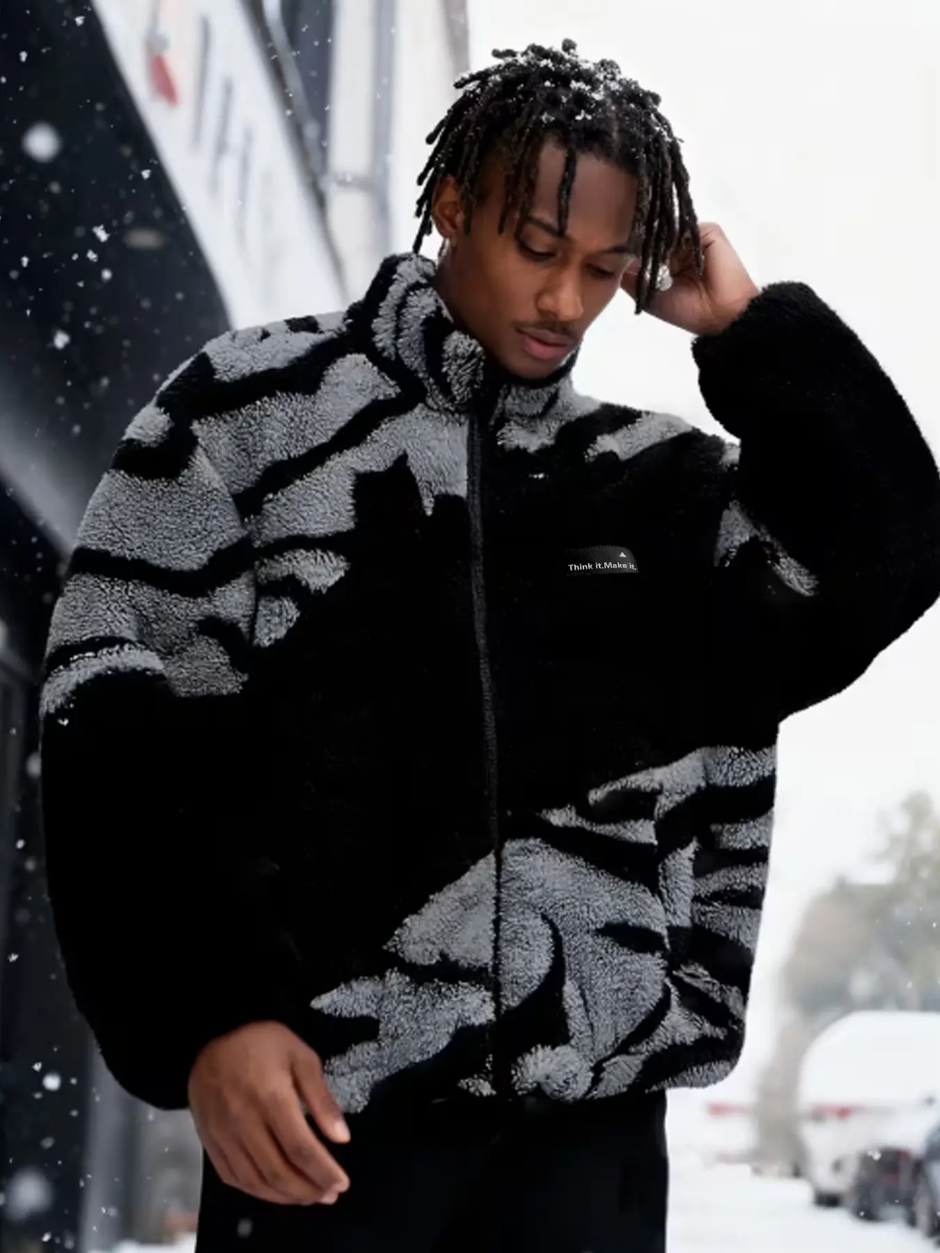 Men's Zipper Letter Graphic Windbreaker Jacket, Outdoor Parka Coat, Winter Jacket, Casual Streetwear, Fall & Winter Fashion