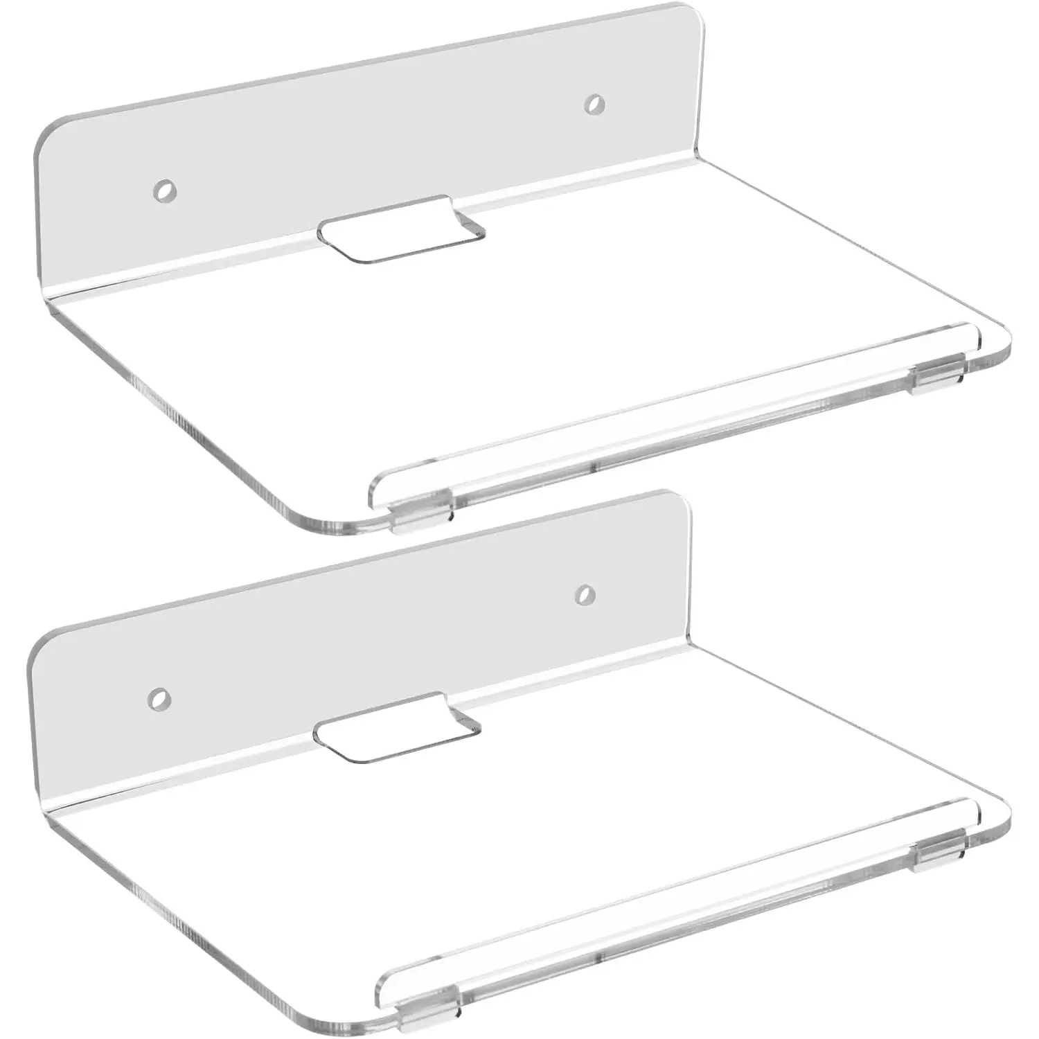 Set of 2  Floating Wall Shelves  Shelves, Adhesive Wall Display Shelf Stand for  Pot, Speaker,  Camera, Figures in Office and , 7.8 x 5.8 Inch (Transparent Clear)