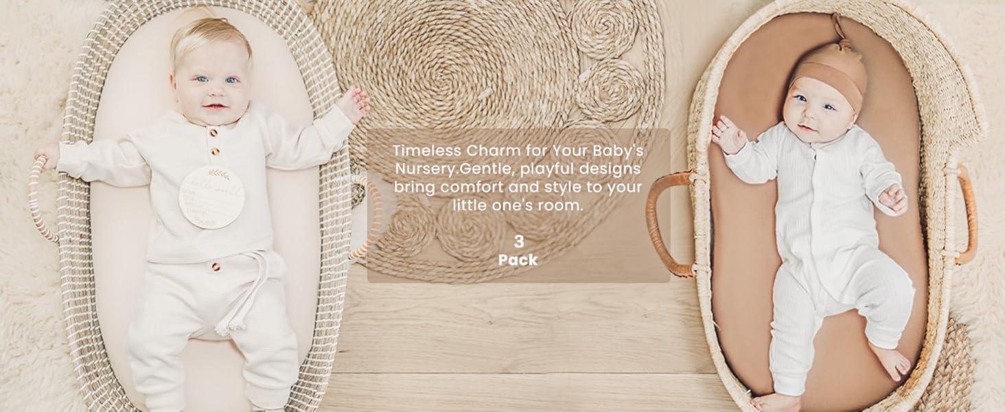 3 Pack Stretchy Bassinet Sheets for Baby Girl Boy, Soft Breathable Baby Bassinet Mattress Sheets Fit for Hourglass Oval Cradle, Moses Basket Rectangle Mattress (Pink Spring)