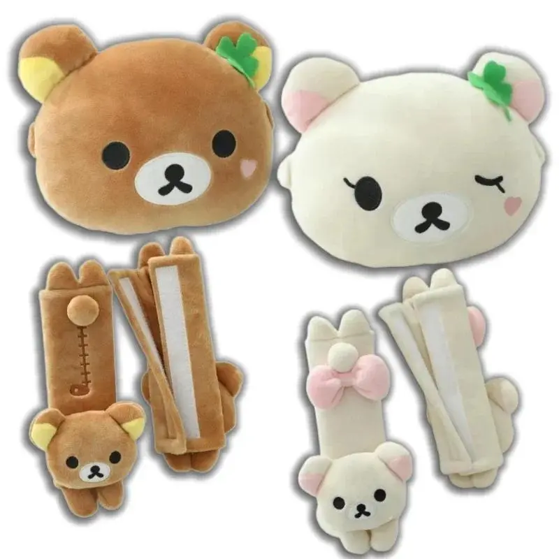 Soft Rilakkuma Car Headrest Neck Pillow Cute Kawaii Bear Car Head Support Pillow Car Interior Decor Accessory for Girl Gift
