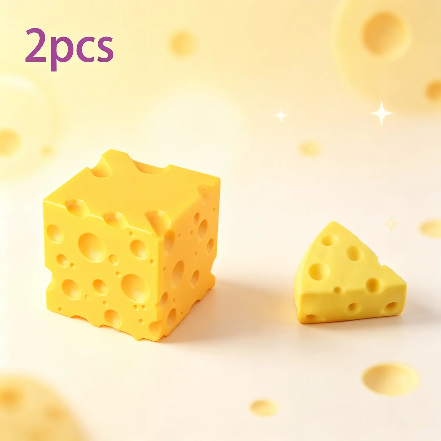 2Pcs Cheese Squishy Stress Relief Toy, Cube & Triangle Cheese Shape Soft Squeeze Fidget Toy, Cute Squishies Simulation Food Decompression Hand Toy for Kids