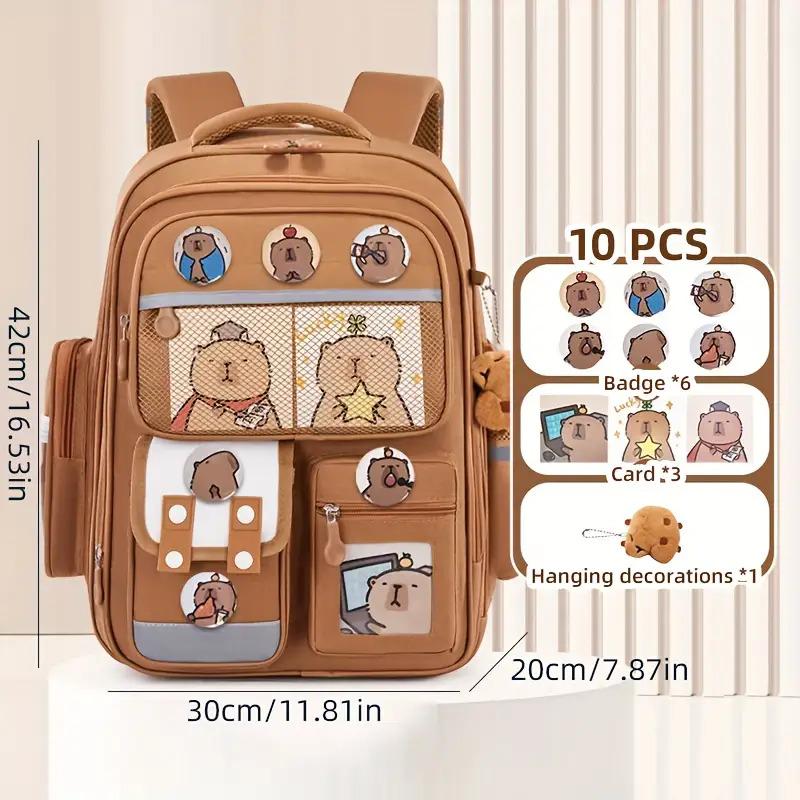 Cute Cartoon Capybara Backpack - Large Capacity Multi-Pocket School Bag with Adjustable Straps, Durable, and Design Students, Casual Daypack |       Design |       Zippered Backpack, School Backpack Girl, Backpack Teenager, Capibara