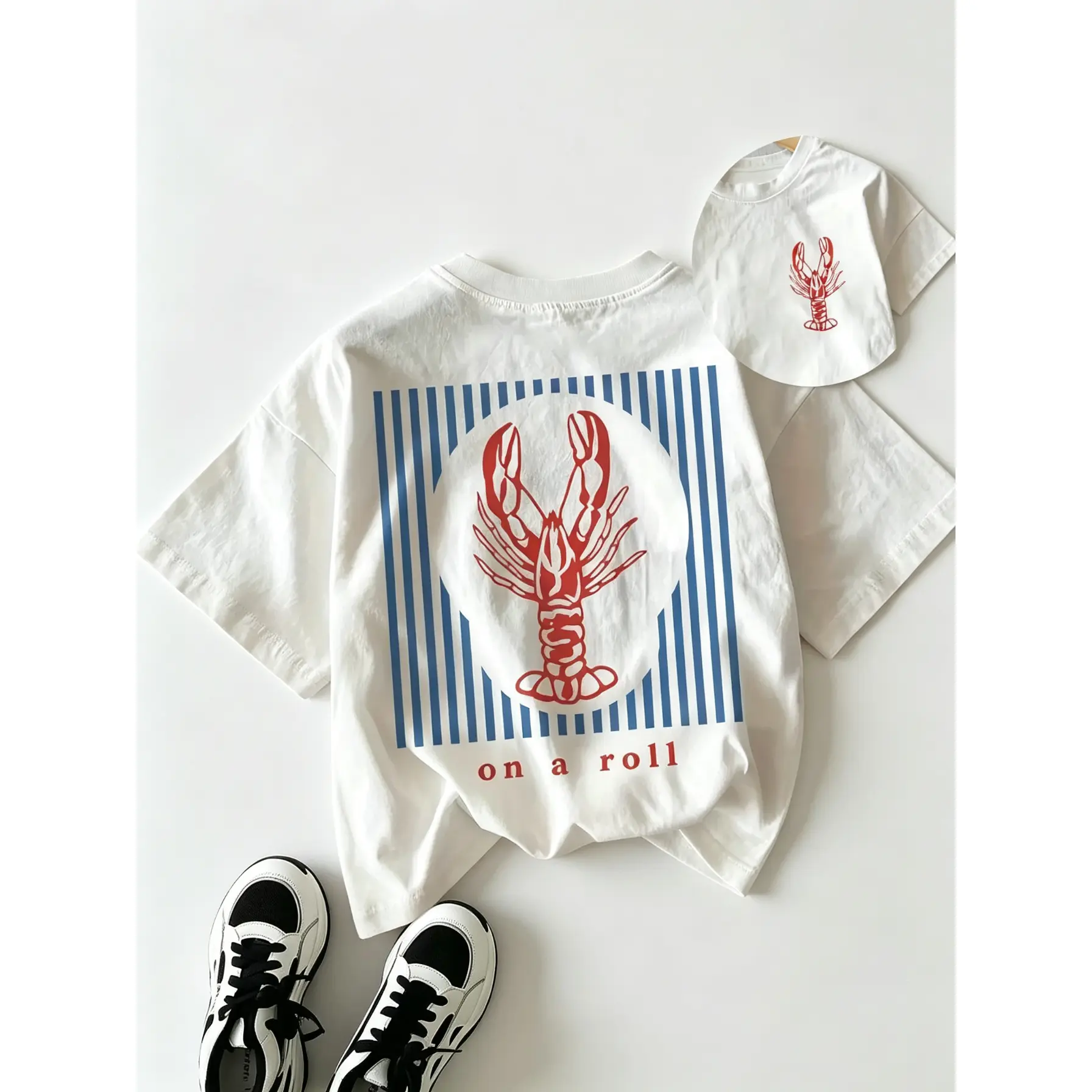 Women's T-Shirt with Red Lobster Graphic, Oversized Trendy Shortsleeve Top, Soft Casual Round Neck for Summer Vacation, Tshirt, Trendy Shirts, Cotton Twill, Fitted, Women's Tops, Graphic Tees Women