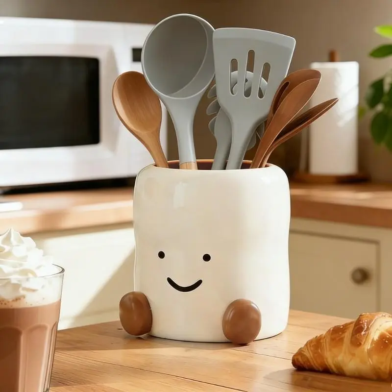 Multifunctional Smile Storage Box, Plastic Material, Cutlery Chopstick Holder, Kitchen Spoon Container, Desktop Organizer for Small Spaces, Home Kitchenware