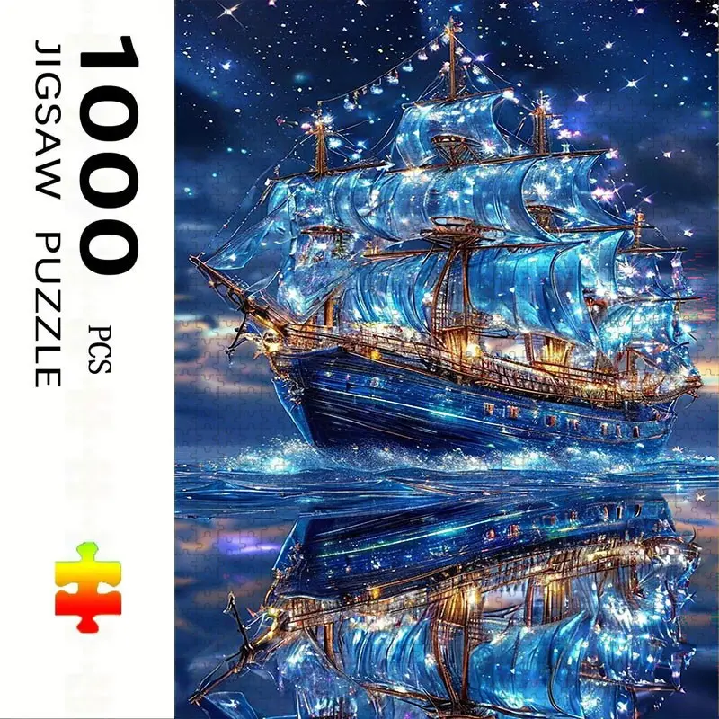 1000 Piece Crystal Ship Puzzle, Large Adult Family Interactive Toy, DIY Home Decor, Holiday Scene, Mixed Colors, Perfect Gift, Durable Puzzle