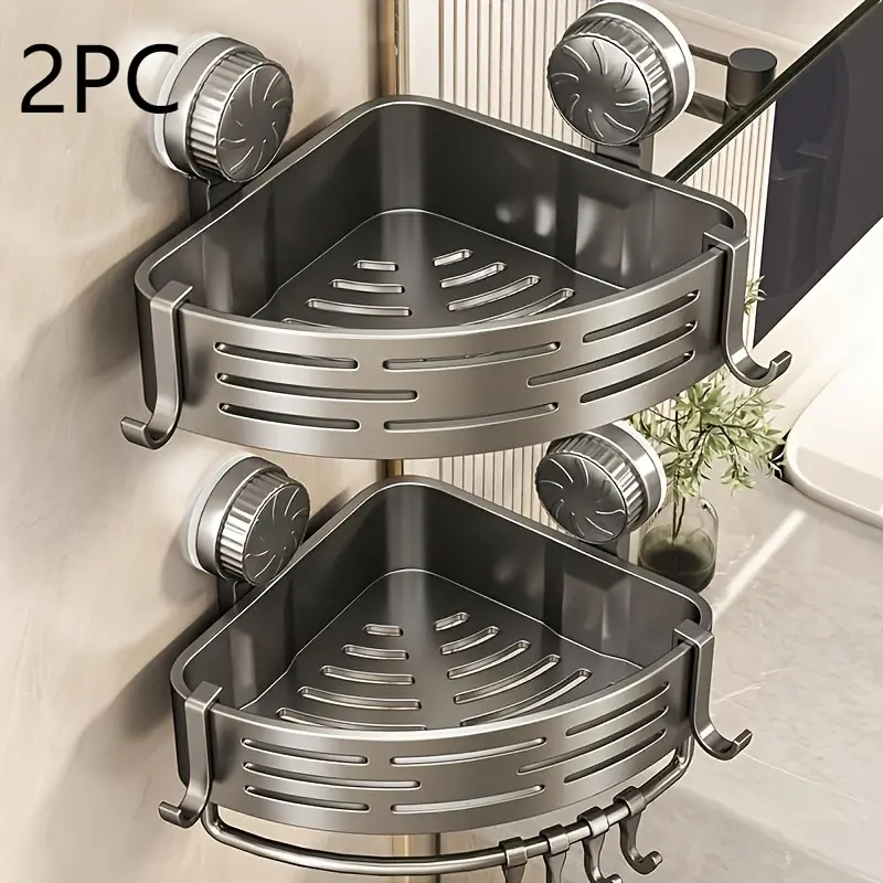 2pcs, bathroom suction cup triangular basket shelf, corner shelf for bathroom washbasin, no-drill wall-mounted, toilet storage rack