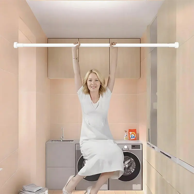 Heavy-Duty Extendable Tension Rod, No-Drill Easy Installation, Adjustable Height Space-Saving Support Bar, Available in Black & White, Multi-Purpose for Shower, Bathroom, Curtain, Window, Clothes Drying and Wardrobe, Suitable for Home & Commercial Use