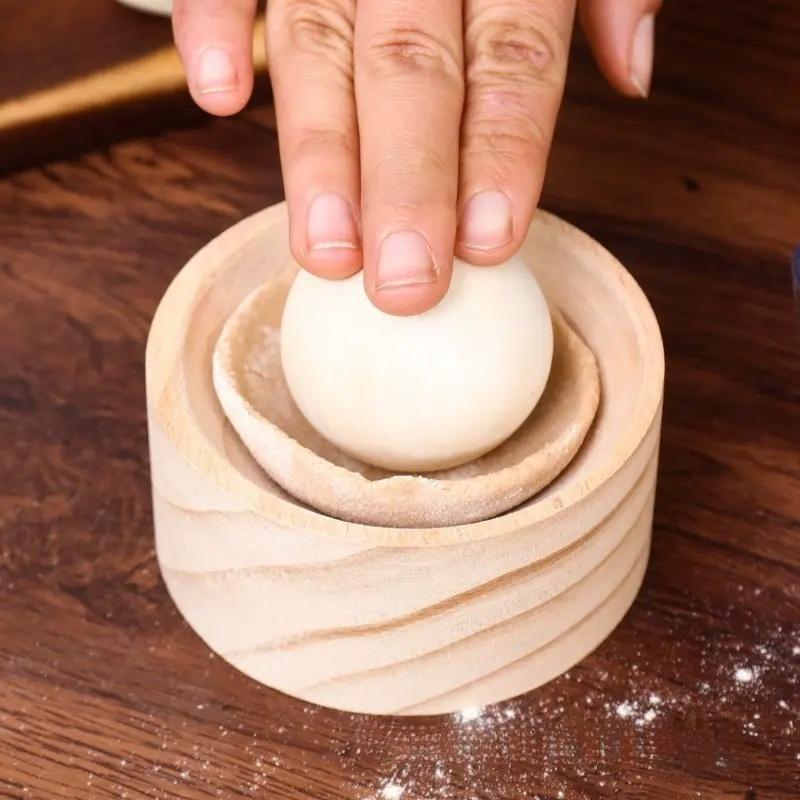1pc Wooden Dumpling Maker with Roller Ball, Manual Kitchen Tool for Perfect Round Dumplings, Natural Wood, No Electricity Needed