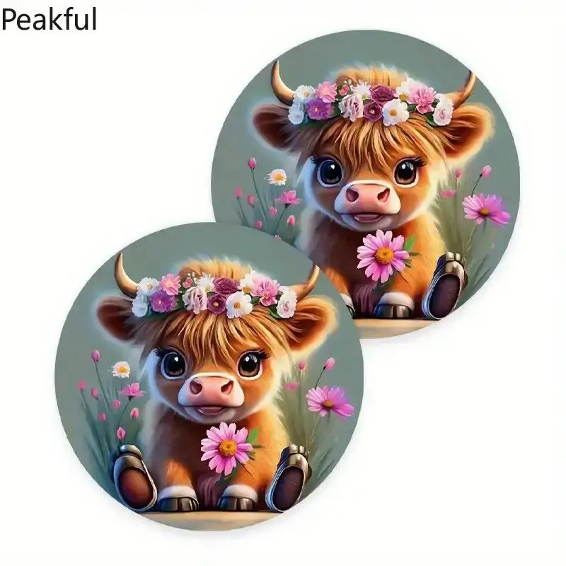 Car interior accessories | Viral floral pattern waterproof round car cup coaster | Niche universal non-slip cup pad for vehicle cup holders | Stain-resistant & durable material, stylish floral print, perfect for daily driving, car decoration and keeping c