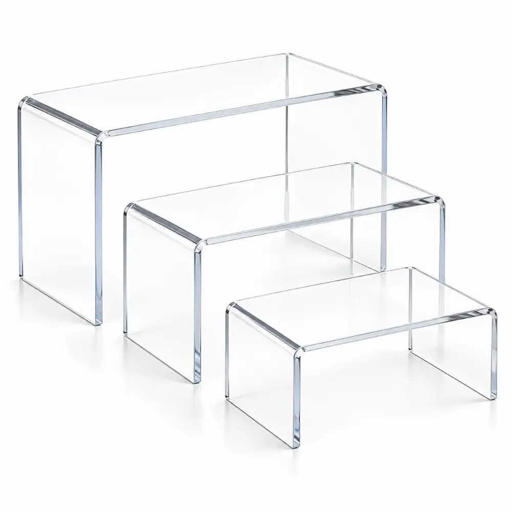 3-Piece Transparent Acrylic Display Rack Set, Nested U-Shaped Perfume Organizer, Cosmetics, Skincare, Dolls, Cupcakes, Vanity Shelf, Clear