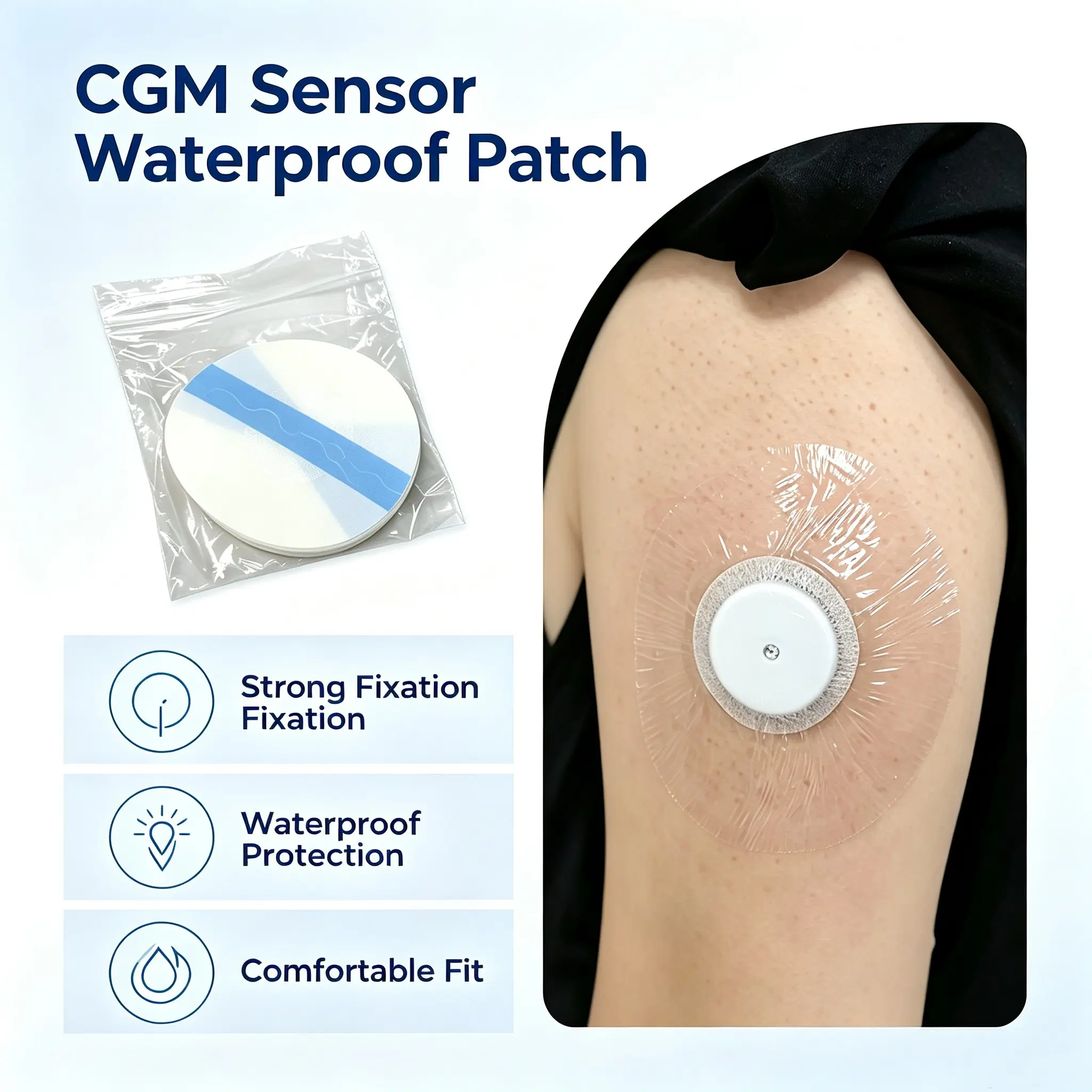 115 Count Universal CGM Overpatches for FreeStyle Libre 2/3 & Dexcom G7, 9cm/3.54inch Breathable Waterproof Sensor Tape with 4cm Non-Stick Center, Strong Adhesion Hypoallergenic Adhesive Patches to secure the sensor (Sensor Not Included)