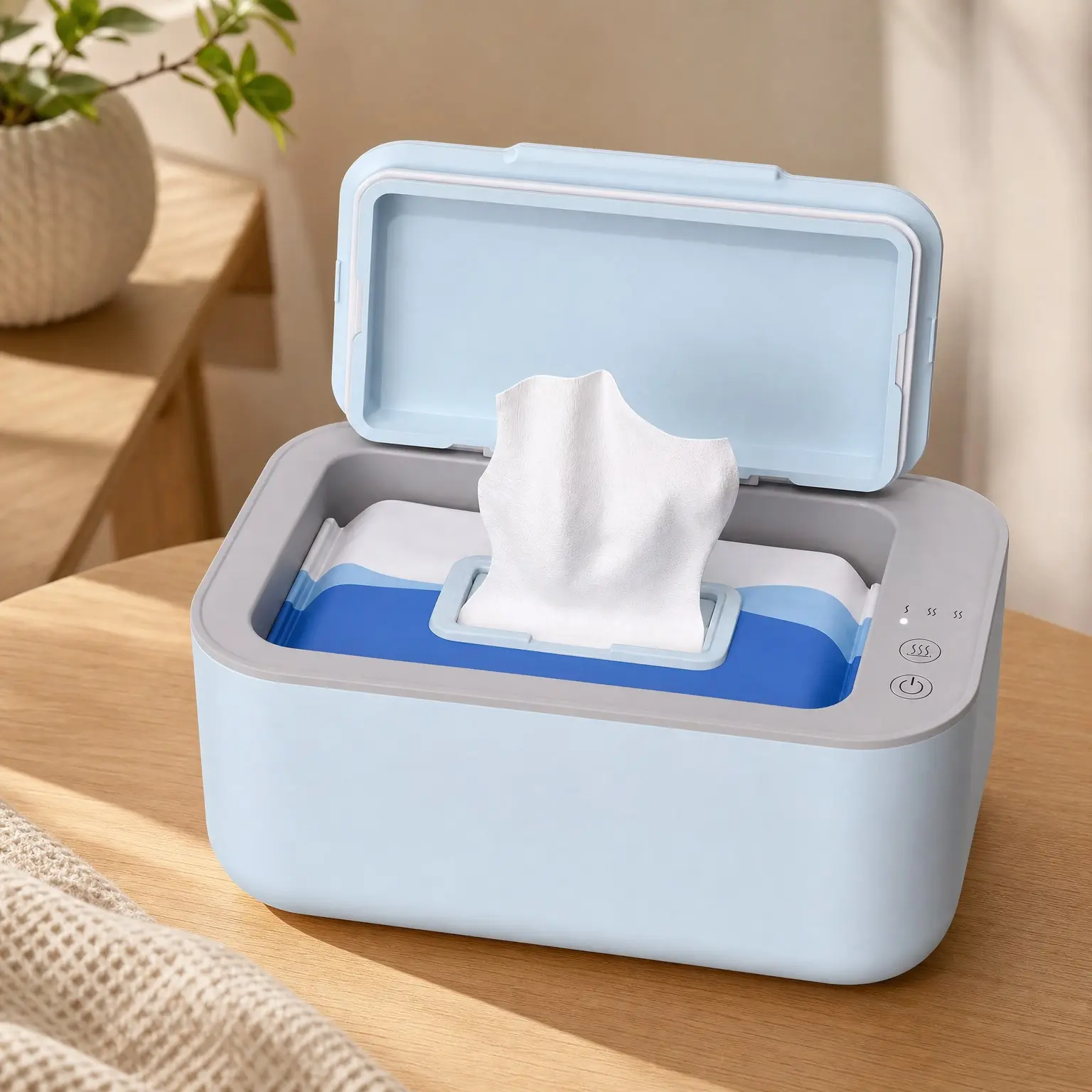 Large Capacity Baby & Adult Wet Wipe Warmer Dispenser, 3-Level Adjustable Temperature, Silent Even Heating, Blue(Gift)