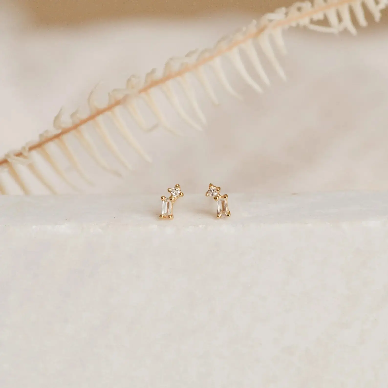 Baguette Diamond Drop Studs