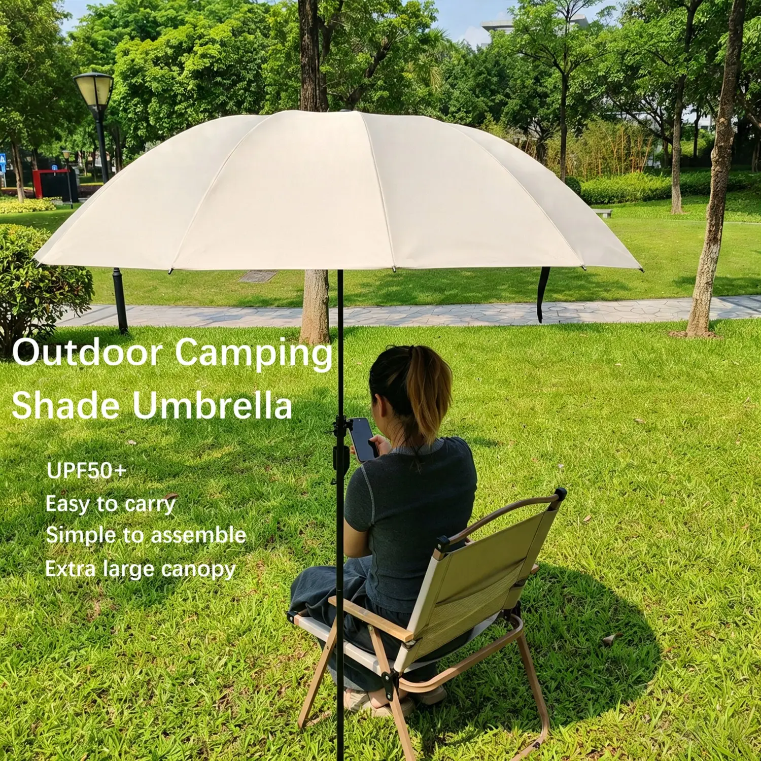Outdoor Camping Sunshade Umbrella with Clip, Beach Gear, Easy Assembly, 49-Inch UV Protection, Rain or Shine, Ideal for Travel, Fishing, Golf, Portable Sunshade Canopy