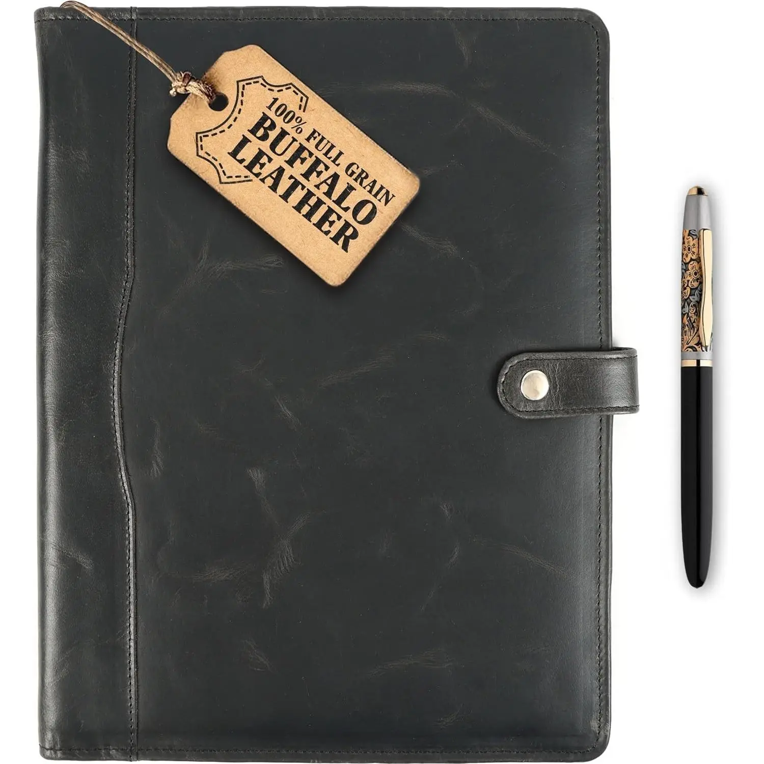 Leather Portfolio Leather Binder with Pen Resume Organizer & Padfolio for Men and Women Business Portfolio with Card Holder & Document Organizer Black