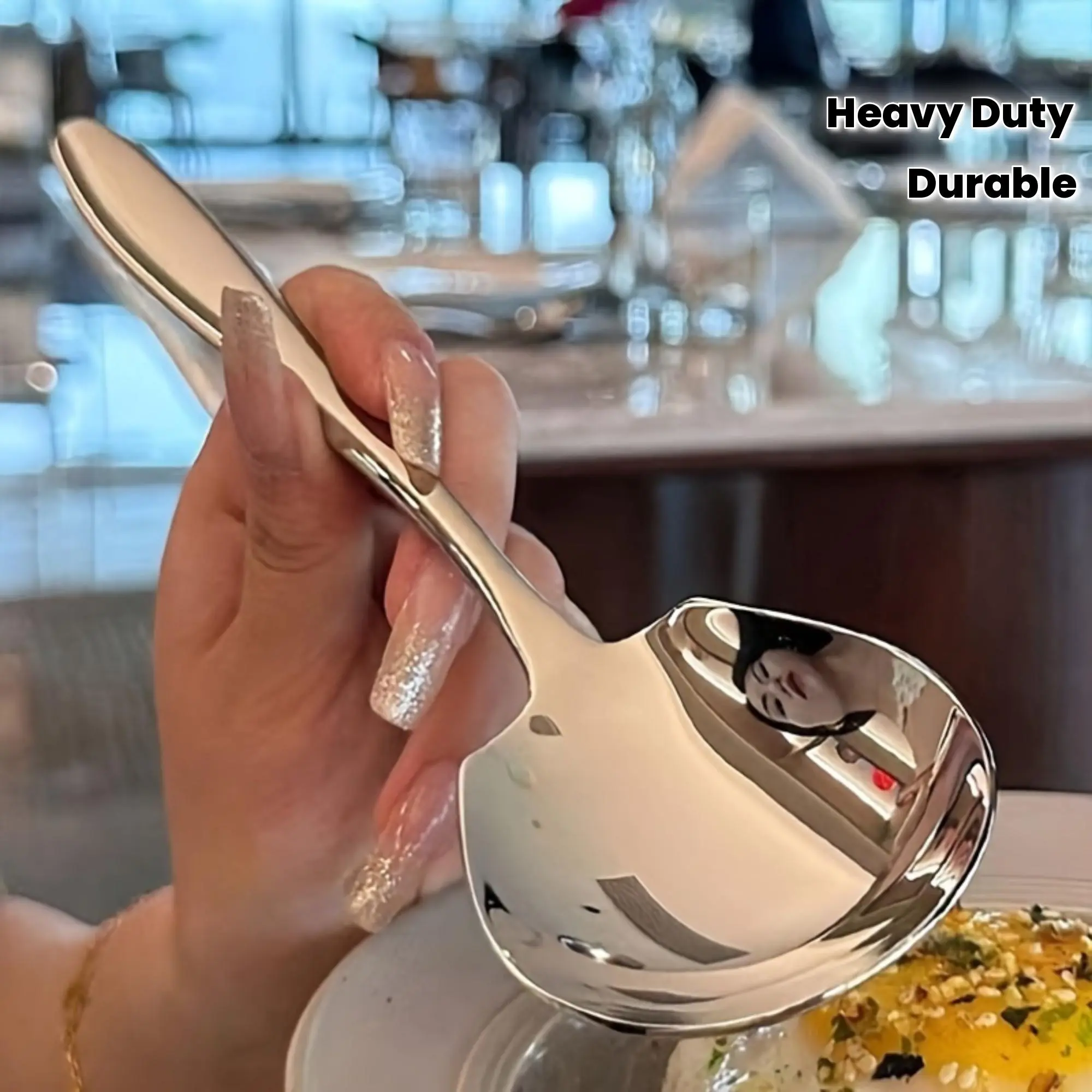 Heavy-Duty Stainless Steel Serving Spoon with Ergonomic Thick Handle for Kitchen, Dining, Restaurant Use - Durable Large Tablespoon for Serving And Cooking