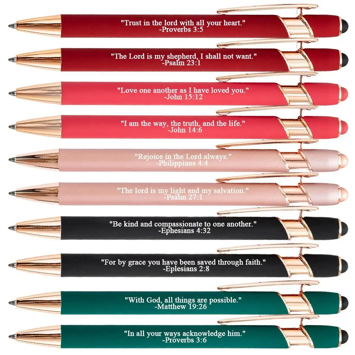 10Pcs/Set Bible Verse Ballpoint Pen, Ballpen Set, Black Ink, Inspirational Metal Pens, Retractable Ballpoint Pen with Stylus Tip, Creative Religious Gift, Suitable for Daily Use and Bible Study