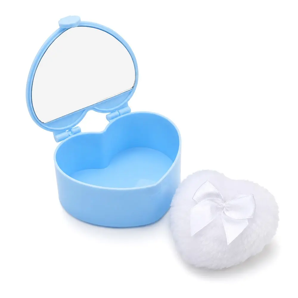 Two-Piece Set: Heart Base Makeup Sponge & Powder Case, Dry Wet Use, Face & Body, Blue Color, Convenient Touch-Up