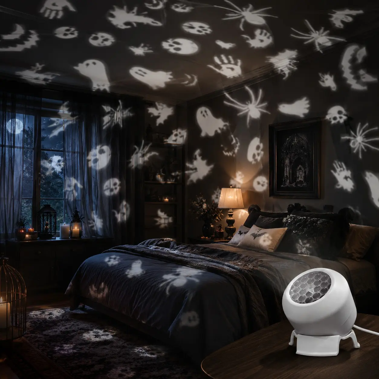 Dynamic Halloween Projector Light, Novelty Lighting, USB Powered, 360 Degree Adjustable, Projects Bats, Ghosts, Perfect for Parties, Bedrooms, Living Rooms, Hallways, Festive Decorations