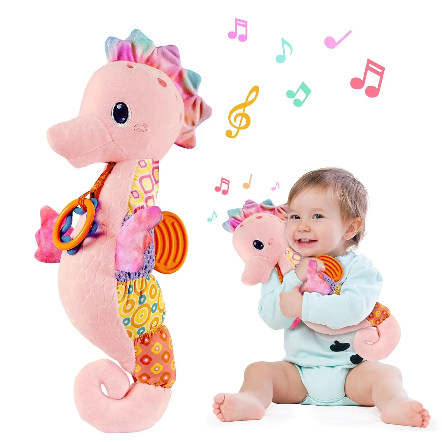 Baby Girl Toys 0-6 Months,Musical Stuffed Animal Plush Toy with Rattle,Soft Newborn Toy  0 3 6 9 12 Months Girls,Baby Girl Gift,Pink New model