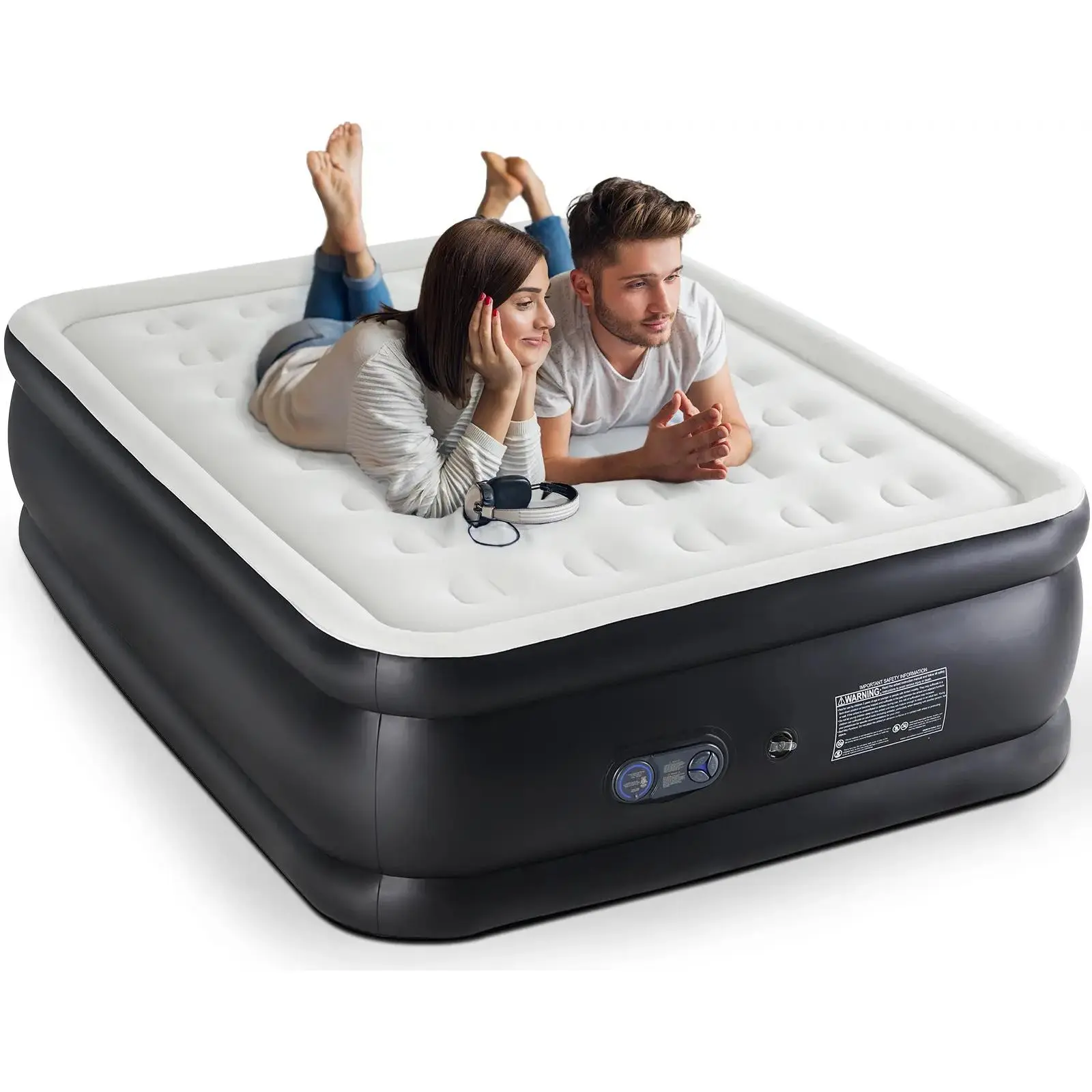 [Deals for You Days]Inflatable Air Bed with Built-in Electric Pump, Double Height Camping Air Mattress 660lbs Capacity, Non-Slip Bottom Moisture Wicking Soft Top for Bedroom Guest Outdoor Use