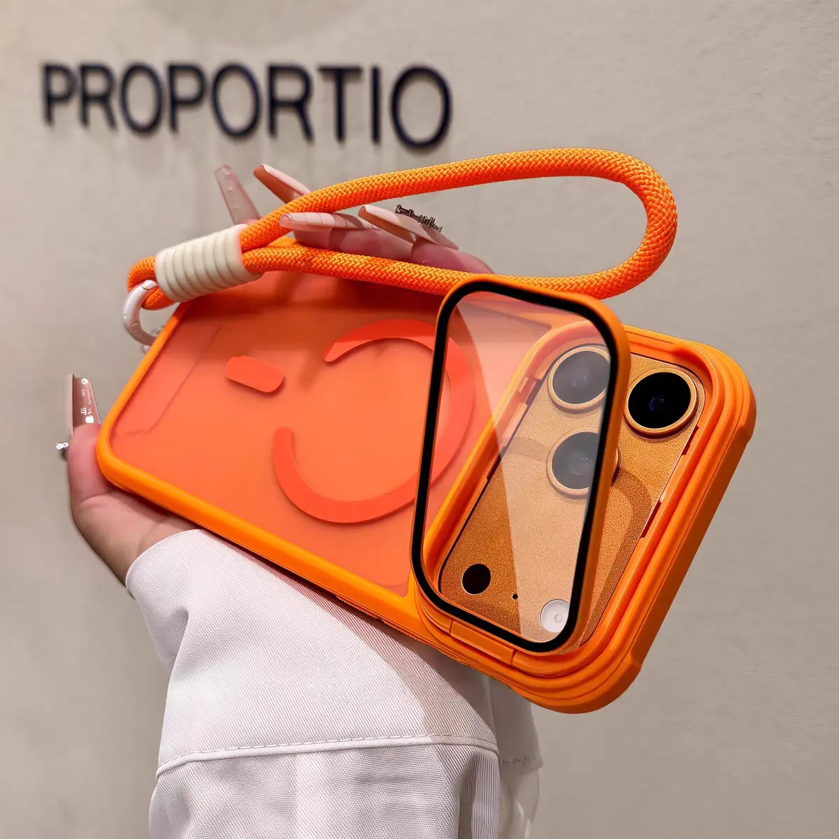 Magnetic Flip Cover Lens Holder Phone Case with Lanyard Compatible with IPhone 11 12 13 14 15 16 17 Promax Pro  Plus Air Full Lens Protection Phone Case