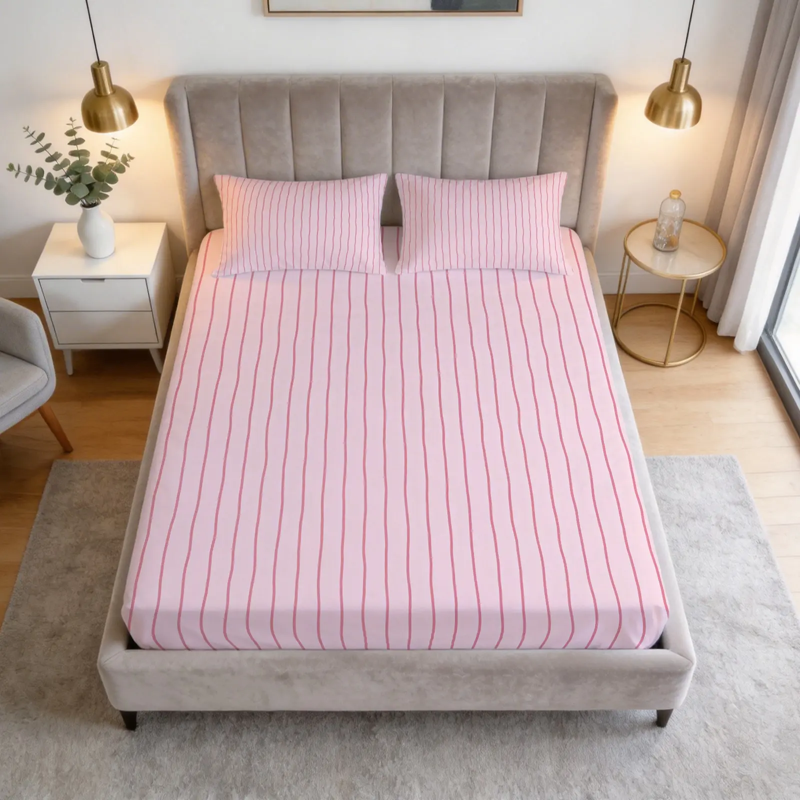Bed Sheet Set With Ins Style Pink Striped Letter Print Pattern, Fresh Stripes, 1 Bed Sheet Paired With 2 Pillowcases (Excluding Pillow Core), Suitable For Bedroom Decoration And Gifts For Teenagers And Adults, Striped Bedding Set
