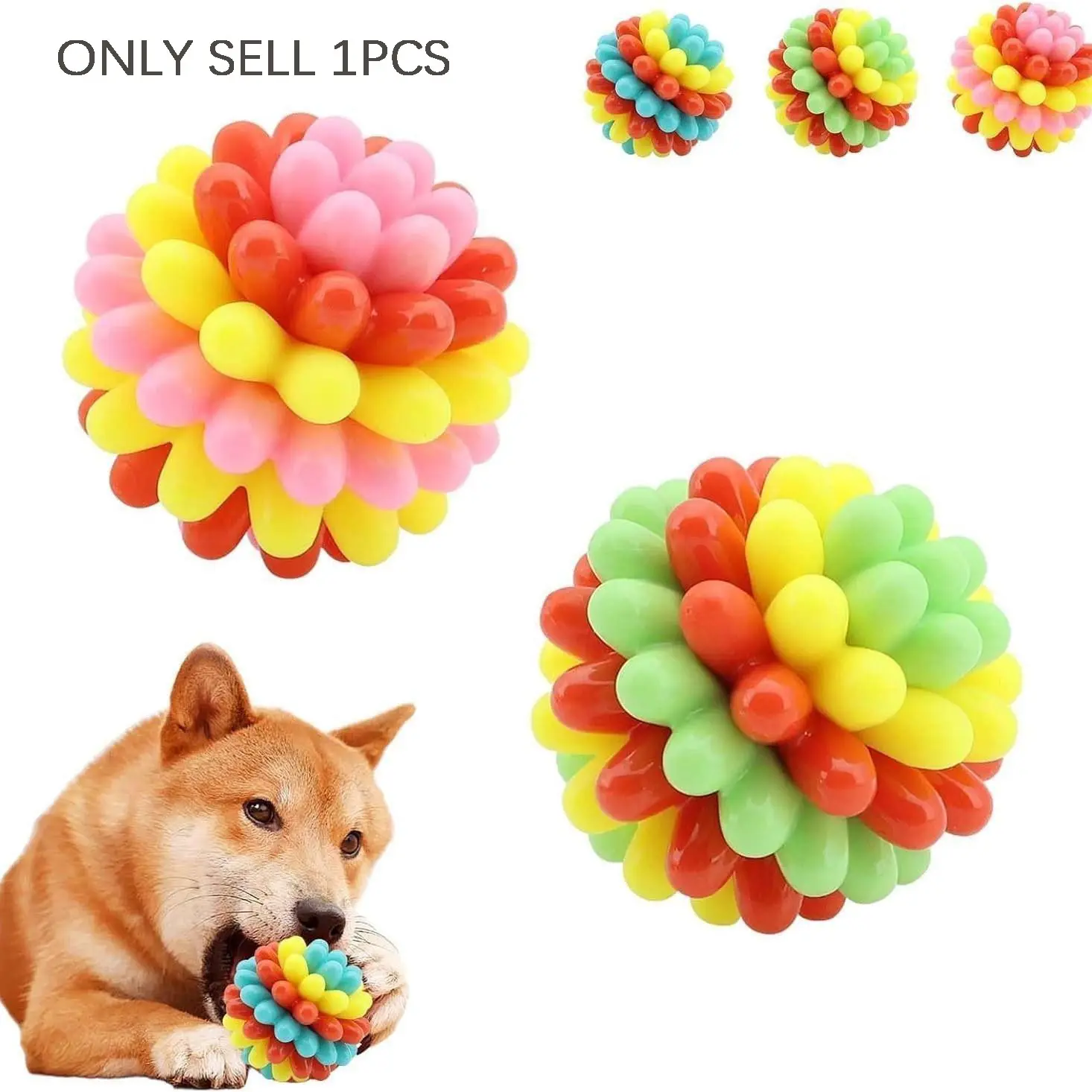 Indestructible Dog Chew Toy, Tpr Material, Vibrant Colors, Soft Training Ball, Teeth Cleaning, Boredom Relief, No Battery Needed