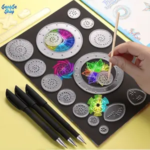 Plastic Spirograph Drawing Arts & Crafts Kit - Interlocking Gears, Rings, Pens, Geometric Pattern Tool, STEM Educational Toy for Kids, DIY Mandala Sketching Bag Charm Accessory