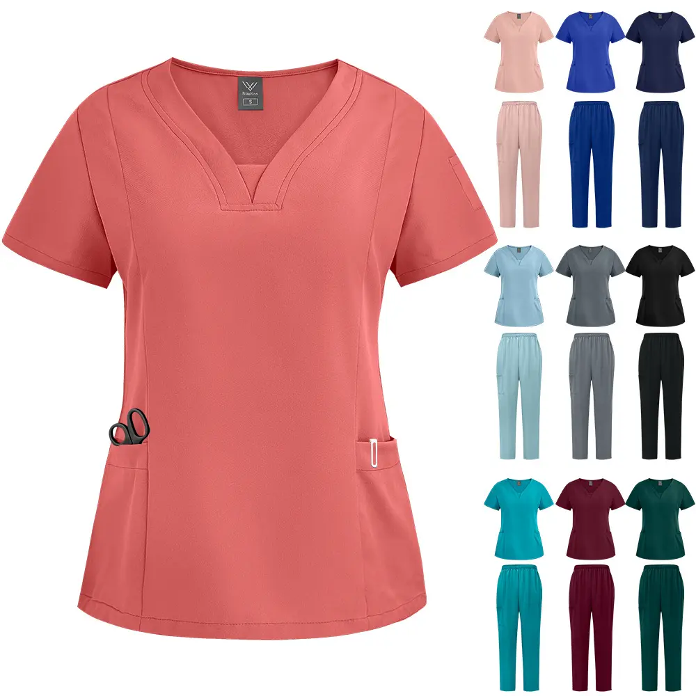 Women's Basic Healthcare Scrub Set - Lady Medical Workwear Scrub Top & Loose Plus-Size Uniform for Doctors, Nurses