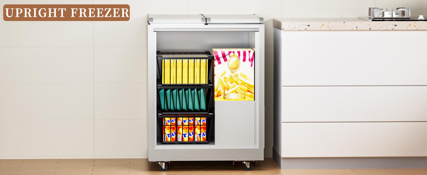 Freezer Organizer Bins ,Leak-Bottom,4 Pack Stackable Deep Freezer Organizer Bins for 5 Cu.FT Small Chest Freezer,organization and,pantry organizers(for 5 Cu.Ft