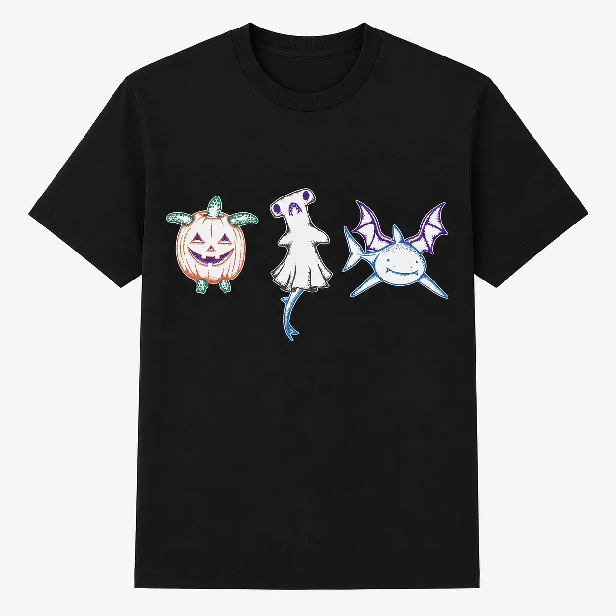 Comfort Colors Halloween Shark Shirt, Pumpkin Turtle Graphic Tee, Spooky Hammerhead Shark Ghost Shirt, Halloween Gift for Ocean Animal Lovers Cotton Top