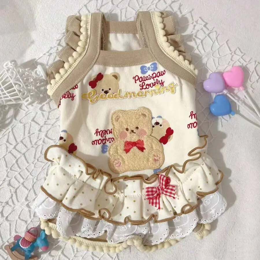 Cute Sweet Pet Tank Top Summer Outfit Breathable Lightweight Clothes For Dogs Cats Puppy Kitten, Breathable Fabric, One-Piece