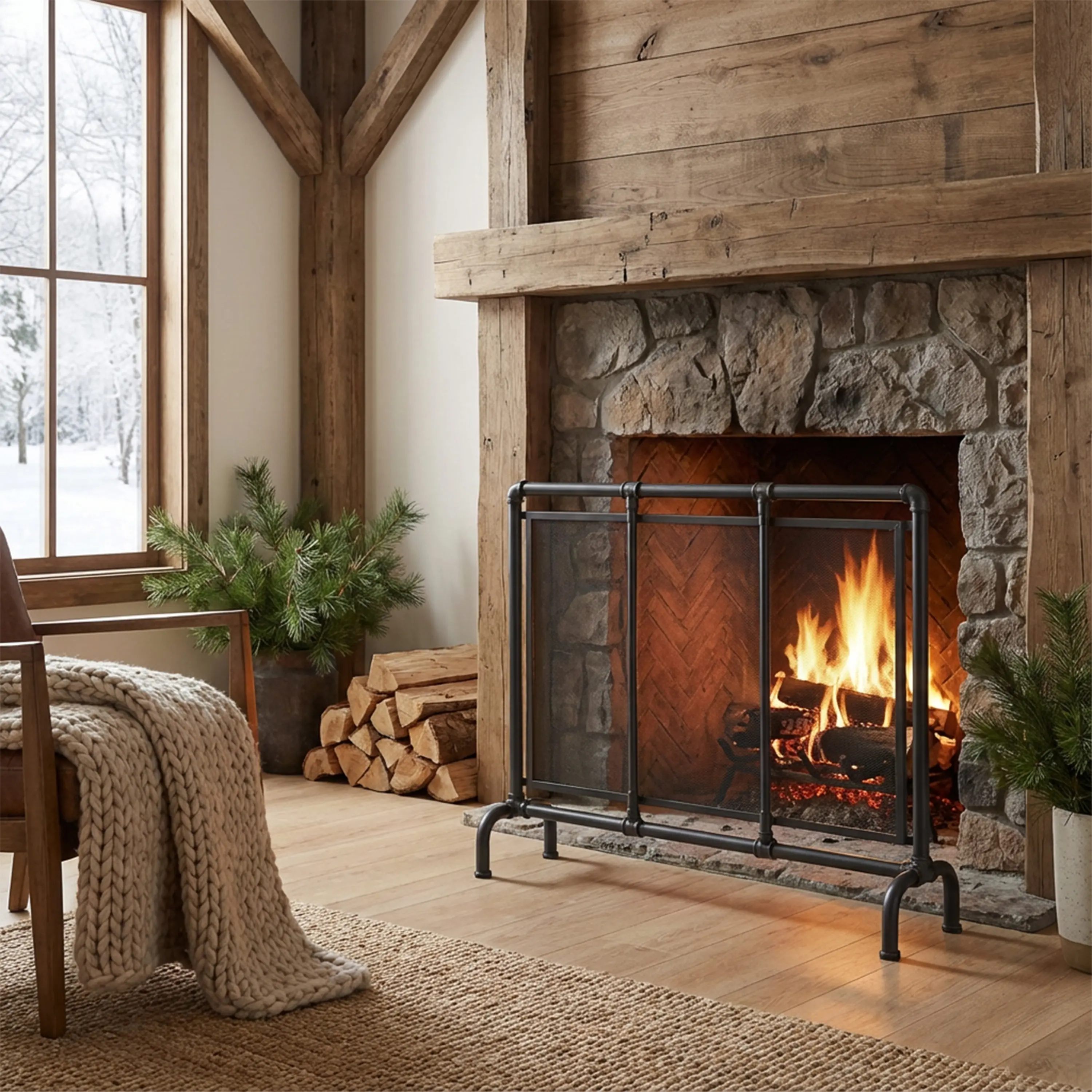 ARCH Celeste 1 Panel Iron Fireplace Screen 36"W x 29"H Black Fireplace Screen for Indoor Outdoor Fire Pit Spark Guard Fireplace Accessories Heat Resistant Decorative Fire Screen for Living Room Patio, Home Furniture and Household Product Search