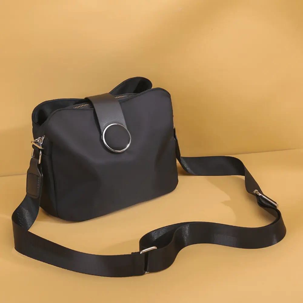 Elegant Crossbody Handbags for Women, Solid Oxford Cloth Commuter Bag with an Adjustable Wide Strap and Ring Accent, Crossbody Bags For Women, Hangable, Casual Commuting Bag, Casual Shoulder Purse