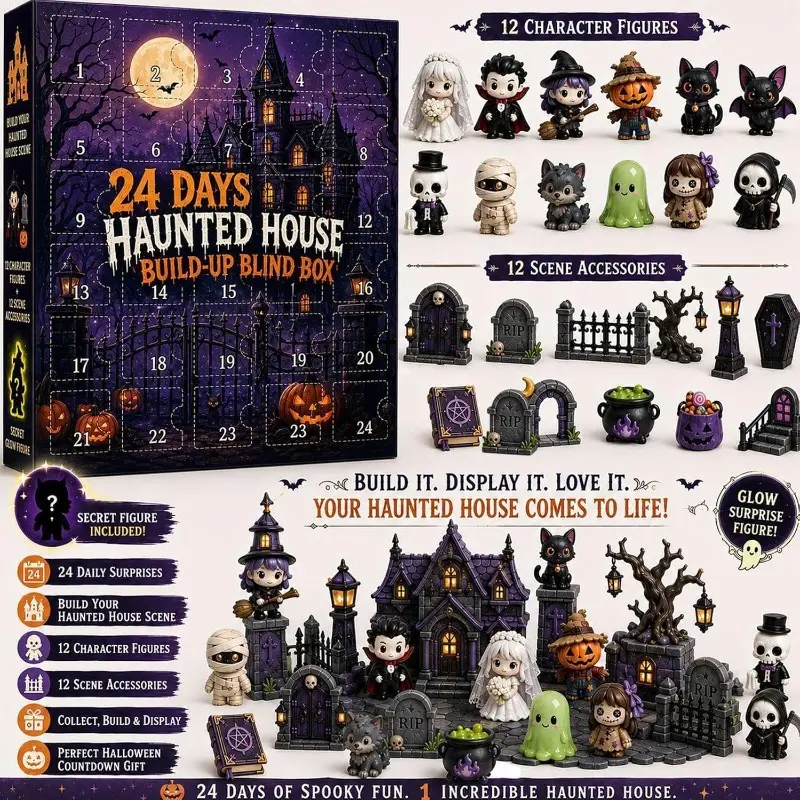 2026 Halloween Countdown Calendar, 24‑Day Haunted‑House Themed Collectible Figures Advent Calendar, Collectible Ornaments for Kids & Families, Decorations for Holiday Parties, Office, Bedroom, School and Dormitory