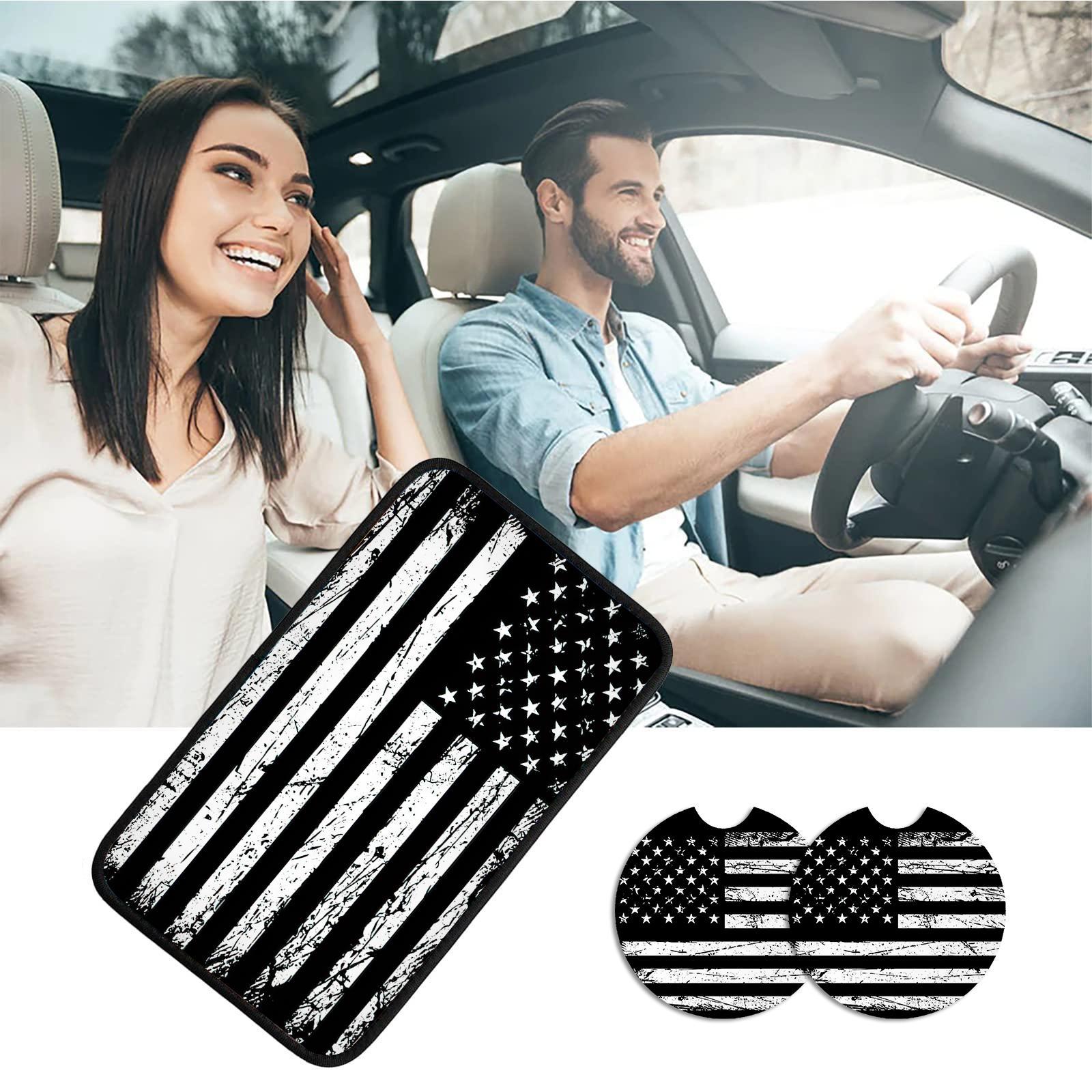 American Flag Pattern Car Center Console Cover & Cup Coasters, Universal Armrest Cover & Non-slip Coasters Car Accessory, Car Interior Decoration Accessories for Men Women, Vehicle, Automotive, Car Decals, Car Interior Set