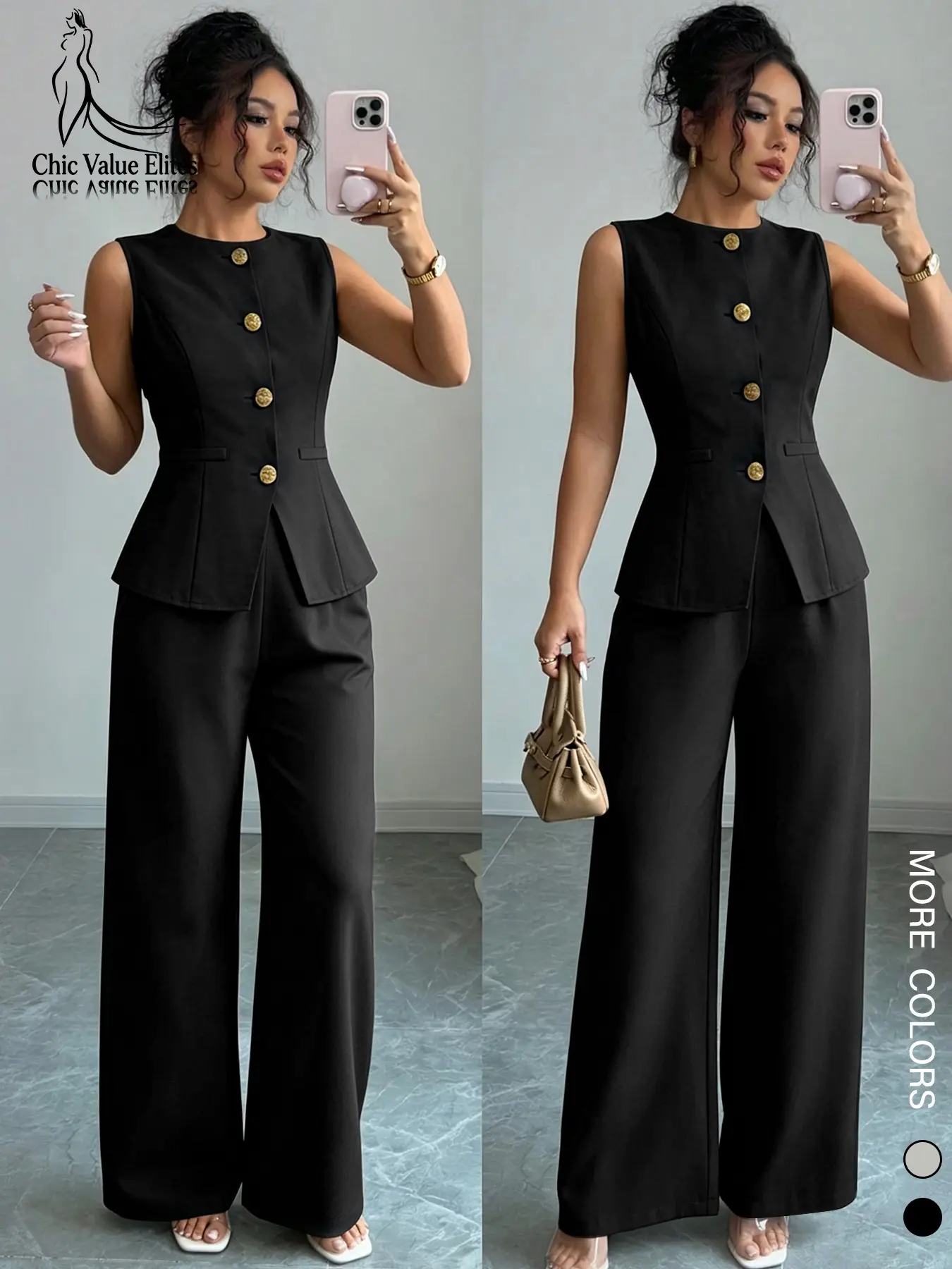 Women's Two-Piece Set Sleeveless Top and Bottom, Sexy Slim Fit Casual Style, Professional Look for Office Wear, Perfect for Daily Use, Outfit