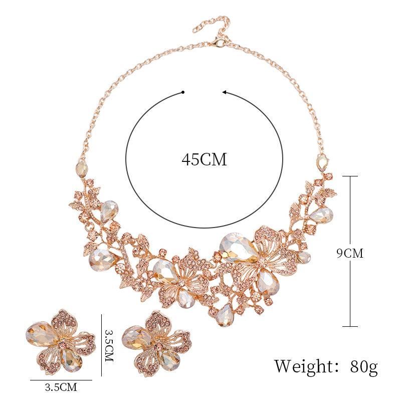 Exaggerated Necklace and Earring Set for Women, Fashionable Popular Alloy Chain with Flower Design, Bridal Accessory