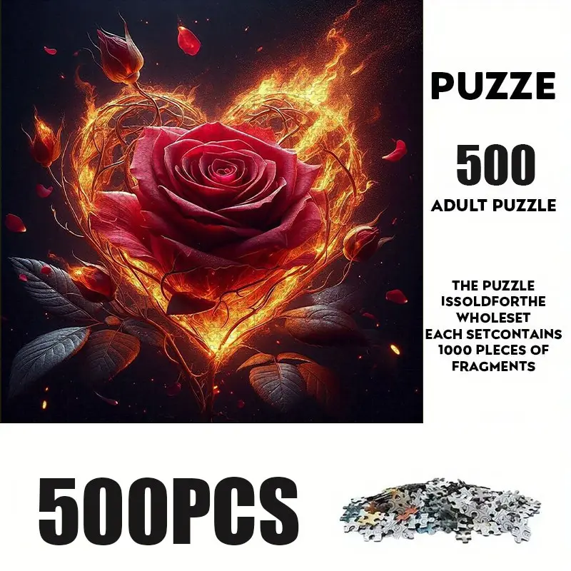500 Piece Rose Theme Puzzle, Large Adult Family Interactive Toy, DIY Home Decor Brain Challenge, Holiday Scene, Mixed Colors, Perfect Gift