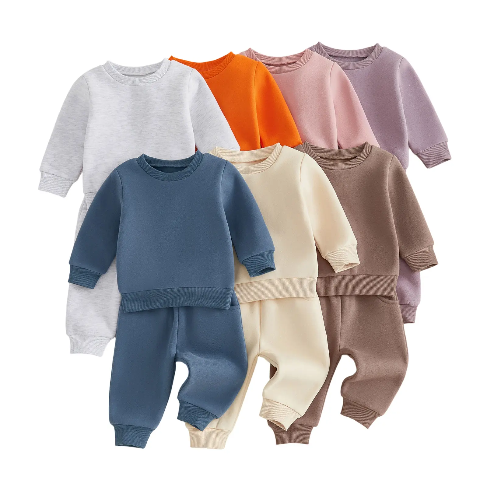 Toddler Baby Little Boy Girl Fall Winter Fleece Lined Outfit Long Sleeve Sweatshirt and Pants 0-3 Years