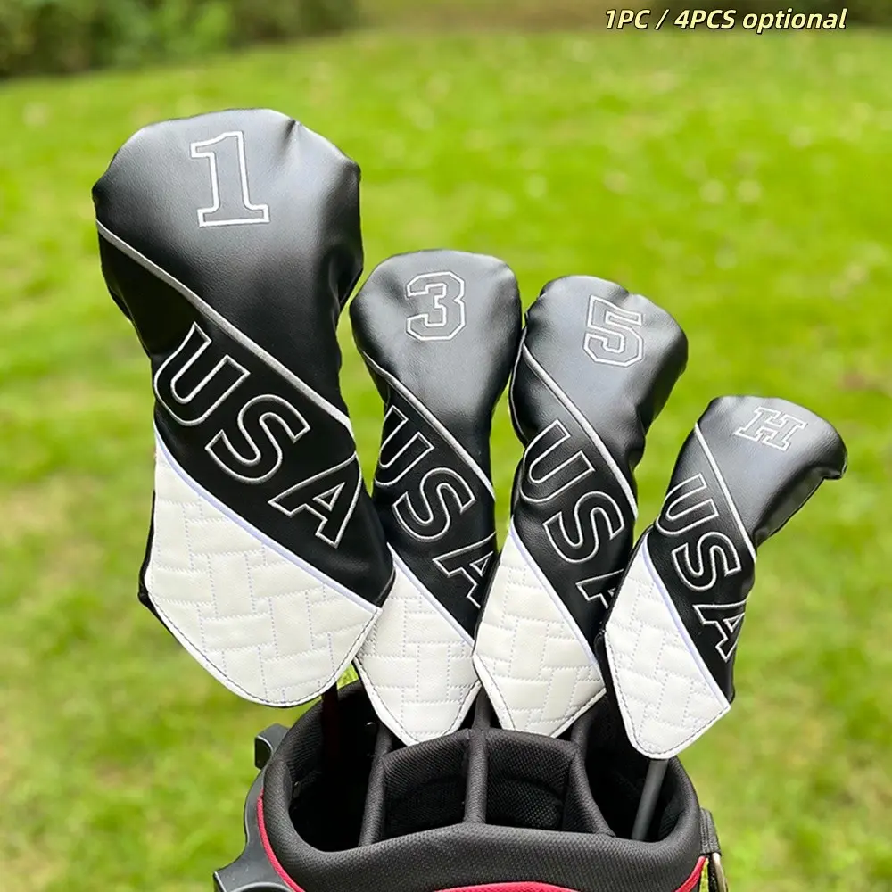 Usa Letter Embroidery Golf Wood Headcovers, Thick Waterproof PU, Universal Golf Driver Fairway Covers, 1pc/4pcs, for Men & Women, Golf Accessory