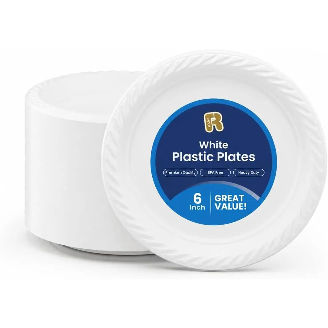 100 Pack 6 Inch White Plastic Plates Disposable - Heavy Duty White Disposable Plates - Microwavable Disposable Plastic Plates (6 Inch, 100, Count)