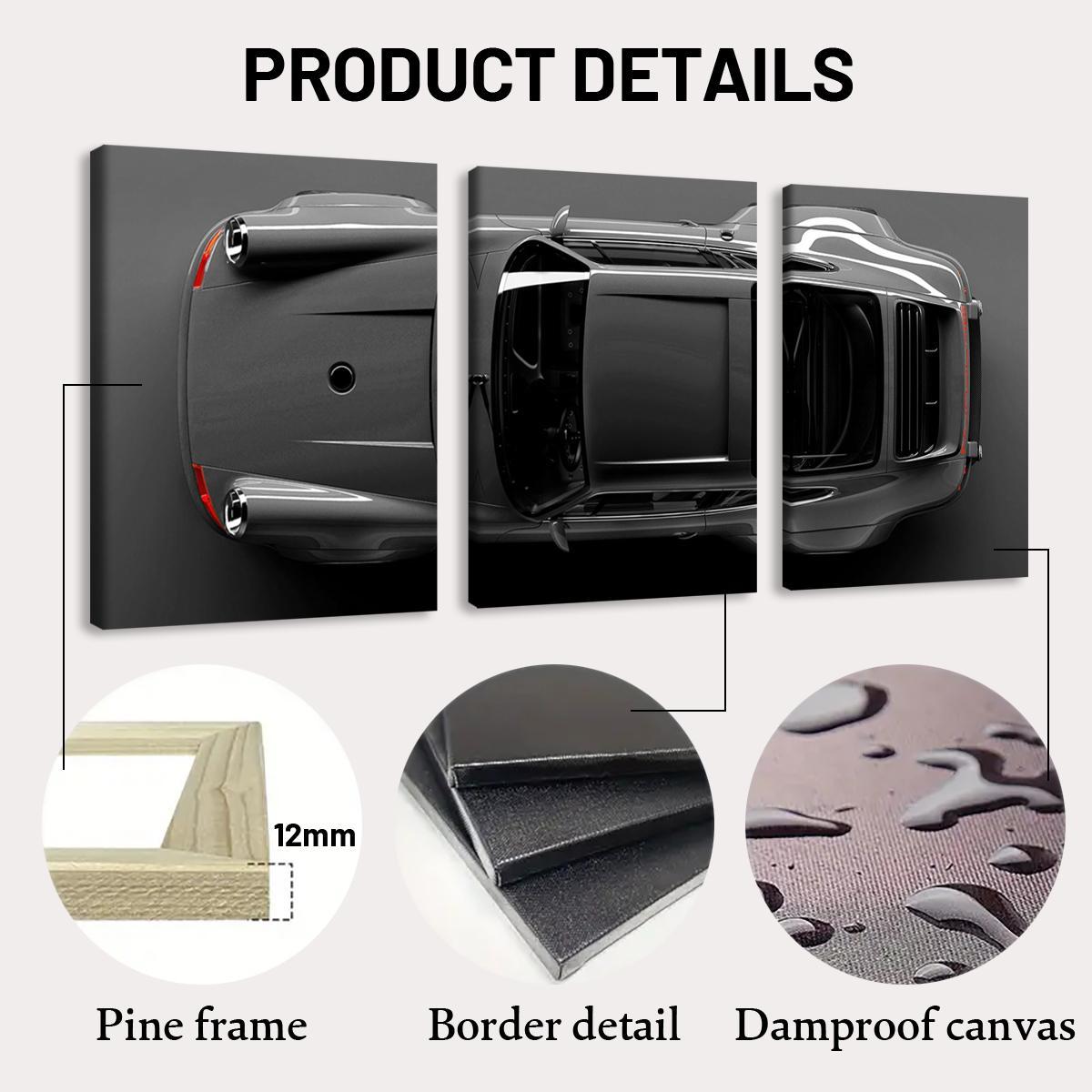 Fashion Car Pattern Canvas Painting with Frame, 3 Counts/set Modern Art Design Wall Art, Wall Decor for Home Interior Living Room Bedroom Office