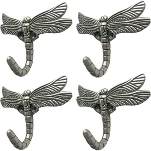 Dragonfly Hooks Wall Mounted Cloak Rack, Animal Heavy Duty Vintage Decorative Hooks, Indoor Outdoor Universal Cloak Rack Hooks for Coat Towel Robe Clothes Hats Bags Keys, Pack of 4