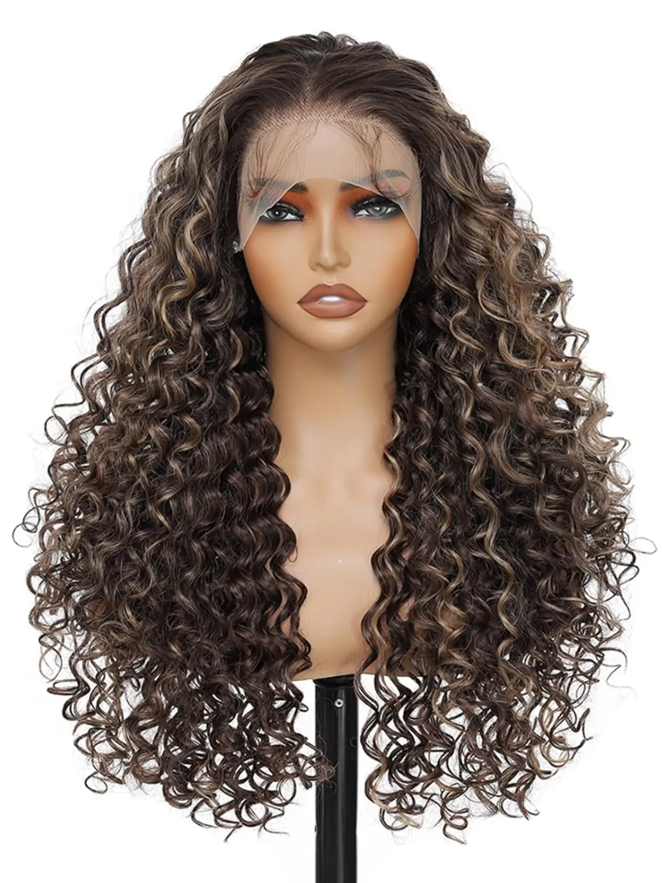 26inch Free Part Glueless Pre Plucked Curly Wig Soft Bouncy 13×6 Frontal Wigs Easy to Wear Honey Blond Highlight 4/27 Lace Front Wigs Flawless Date Look Glueless Summer Wig (9970A)