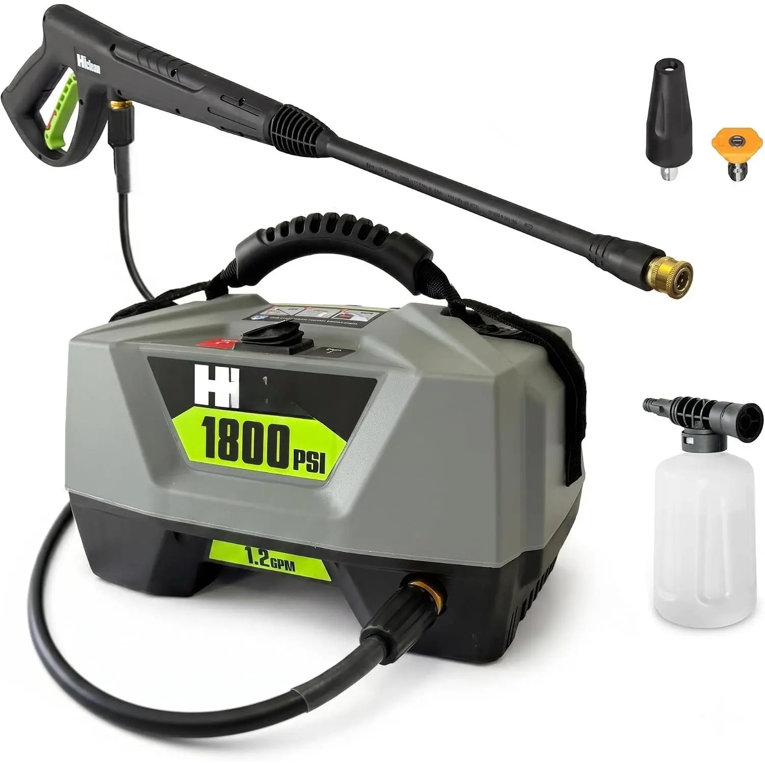 Electric  Washer 1800 PSI, Grey | Portable Power Washer, Compact Design,  Cannon, Turbo and Fan Nozzles, ETL Certified