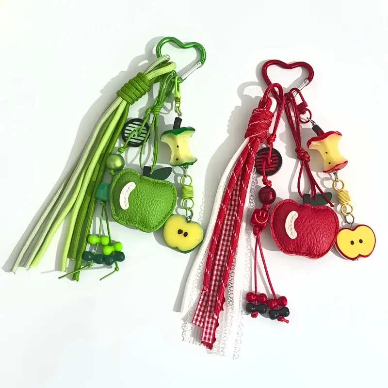Cute Chic Leather Apple Keychain - Aesthetic Stuffed Fruit Bag Charm & Premium Leather Apple Keyring, Trendy Purse Pendant, Unique Backpack Hanging Accessory, Car Key Holder Decor & Perfect Gift for Women & Girls