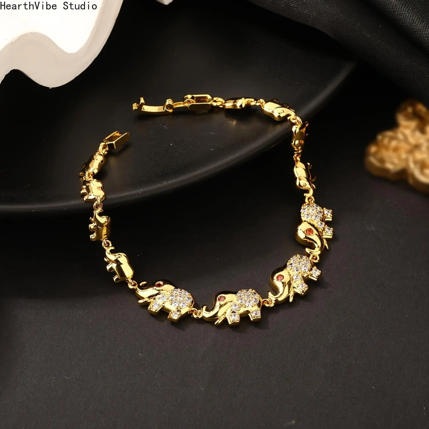 Golden Mother Elephant Bracelet -18K Gold Plated - Sparkling Decoration, Matching Elephant Pendant, Mother's Daily Gift, Birthday Gift, Elephant Accessory, Playful Design, Exquisite Craftsmanship, Women's Fashion Bracelet - Copper and Synthetic,summervibe